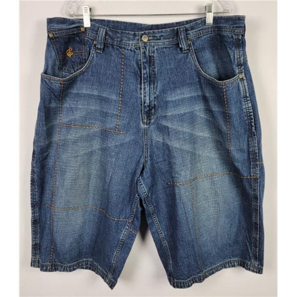 Rocawear Men’s Blue Y2K Jean Shorts Embroidered Pockets Size 40 Bermuda